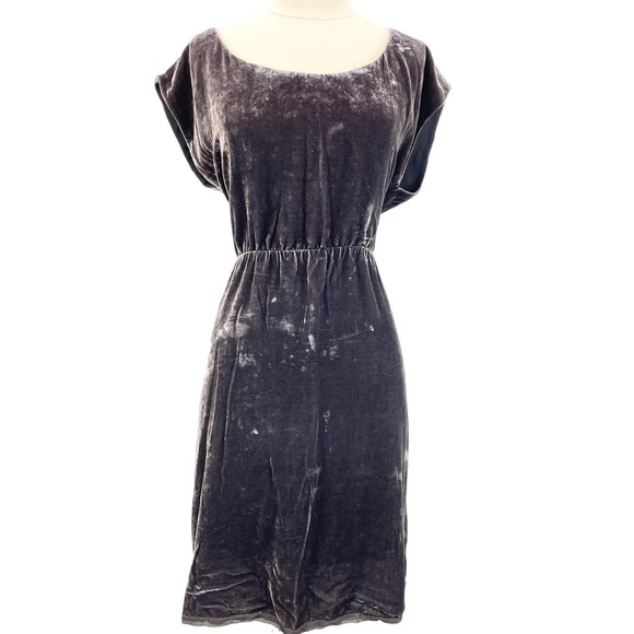 J. Crew Dresses & Skirts - J. Crew Velvet Dress Scoop Neck Cap Sleeves Silk Rayon Dark Brown Women's 6